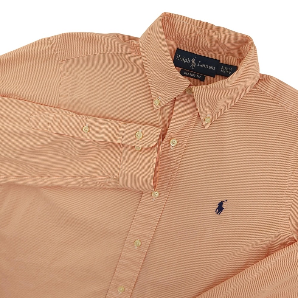 Ralph Lauren Dress Shirt Mens 14.5 32/33 Orange Pinstripe Classic Fit Cotton